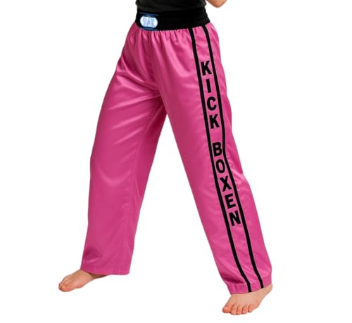 BAY Kickboxhose lang Damen Mädchen Script rosa pink mit Schriftzug Kickboxen Hose Kampfsporthose (150 (XS)) von BAY