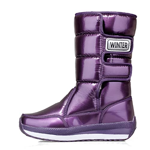 Winter warme Damenstiefel, Frauen Winter Schneestiefel plus Samt warme Baumwolle Frauen Schuhe wasserdichte Winterschuhe rutschfeste Halbschaft Stiefel (Farbe: MQE05-lila, Schuhgröße: 36) von BAYCIT