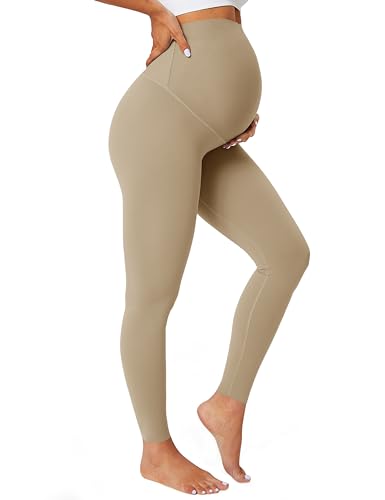 BAYDI Blickdichte Umstandsleggings High Waist Umstandshose Damen Schwangerschaft Leggings Lang Stretch Schwangere Hose Khaki von BAYDI