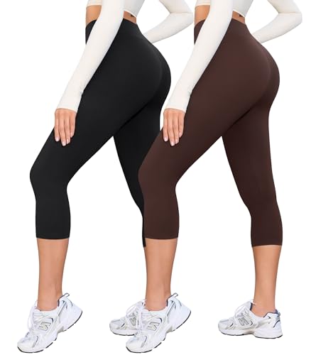 BAYDI Creamlush 2er Pack Capri Leggings Damen High Waist 3/4 Leggings für Yoga Pilates Freizeit Alltag von BAYDI