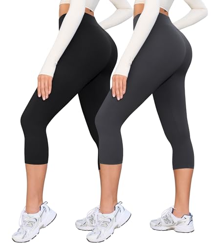 BAYDI Creamlush 2er Pack Capri Leggings Damen High Waist 3/4 Leggings für Yoga Pilates Freizeit Alltag von BAYDI