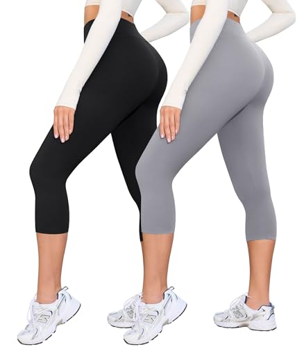 BAYDI Creamlush 2er Pack Capri Leggings Damen High Waist 3/4 Leggings für Yoga Pilates Freizeit Alltag von BAYDI