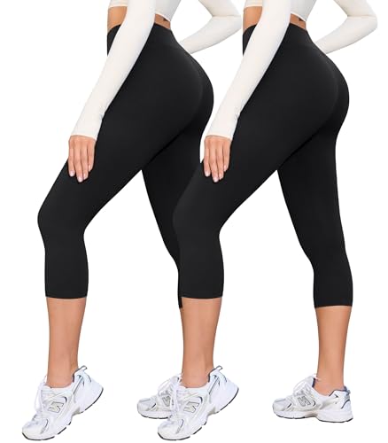 BAYDI Creamlush 2er Pack Capri Leggings Damen High Waist 3/4 Leggings für Yoga Pilates Freizeit Alltag von BAYDI