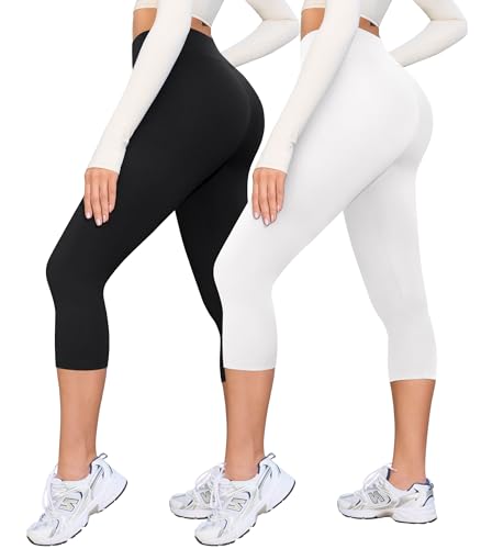 BAYDI Creamlush 2er Pack Capri Leggings Damen High Waist 3/4 Leggings für Yoga Pilates Freizeit Alltag von BAYDI
