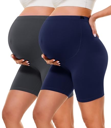 BAYDI Creamlush 2er Pack Umstandshose Kurz - 13 cm Schwangerschaftsleggings mit Verstellbaren Knöpfen Weiche Schwangerschaftshose für Yoga Alltag Zuhause von BAYDI