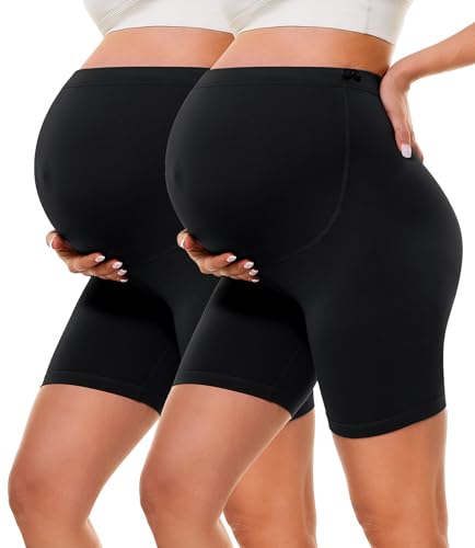 BAYDI Creamlush 2er Pack Umstandshose Kurz - 13 cm Schwangerschaftsleggings mit Verstellbaren Knöpfen Weiche Schwangerschaftshose für Yoga Alltag Zuhause von BAYDI