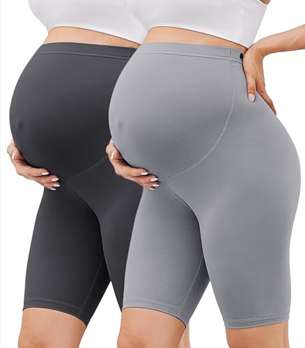 BAYDI Creamlush 2er Pack Umstandshose Kurz - 20 cm Weiche Umstands Radlerhose für Yoga Zuhause Schlafanzug Schwangerschaftsleggings von BAYDI