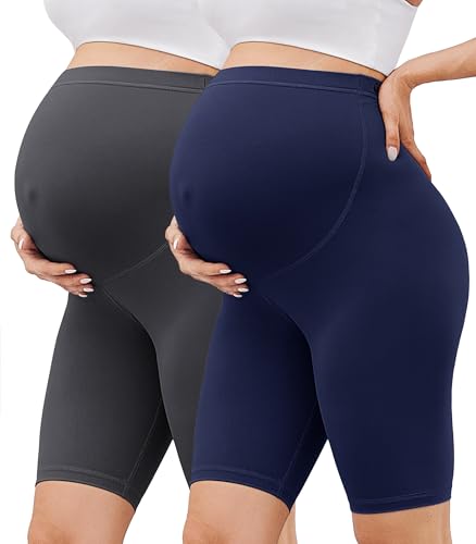BAYDI Creamlush 2er Pack Umstandshose Kurz - 20 cm Weiche Umstands Radlerhose für Yoga Zuhause Schlafanzug Schwangerschaftsleggings von BAYDI