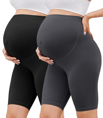 BAYDI Creamlush 2er Pack Umstandshose Kurz - 20 cm Weiche Umstands Radlerhose für Yoga Zuhause Schlafanzug Schwangerschaftsleggings von BAYDI