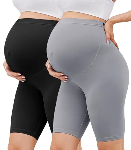 BAYDI Creamlush 2er Pack Umstandshose Kurz - 20 cm Weiche Umstands Radlerhose für Yoga Zuhause Schlafanzug Schwangerschaftsleggings von BAYDI
