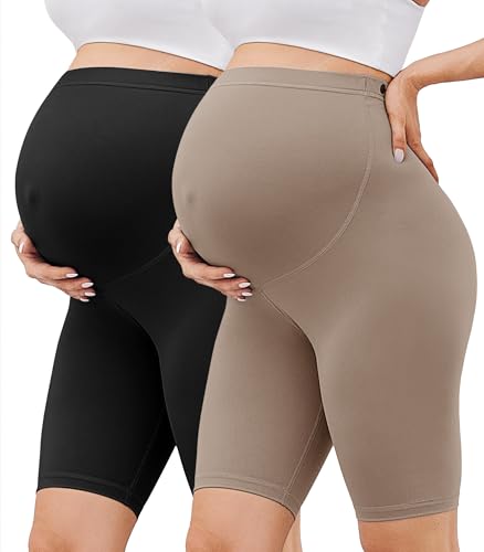 BAYDI Creamlush 2er Pack Umstandshose Kurz - 20 cm Weiche Umstands Radlerhose für Yoga Zuhause Schlafanzug Schwangerschaftsleggings von BAYDI