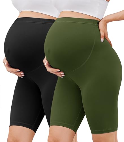 BAYDI Creamlush 2er Pack Umstandshose Kurz - 20 cm Weiche Umstands Radlerhose für Yoga Zuhause Schlafanzug Schwangerschaftsleggings von BAYDI