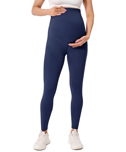 BAYDI Creamlush Damen Schwangerschaftsleggings mit Verstellbarer Bauchstütze Weiche High Waist Umstandsleggings Blickdichte Umstandshose Bequem für Yoga Freizeit Schlafanzug von BAYDI