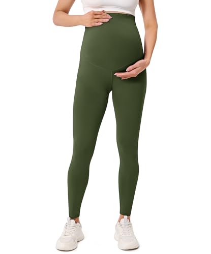 BAYDI Creamlush Damen Schwangerschaftsleggings mit Verstellbarer Bauchstütze Weiche High Waist Umstandsleggings Blickdichte Umstandshose Bequem für Yoga Freizeit Schlafanzug von BAYDI