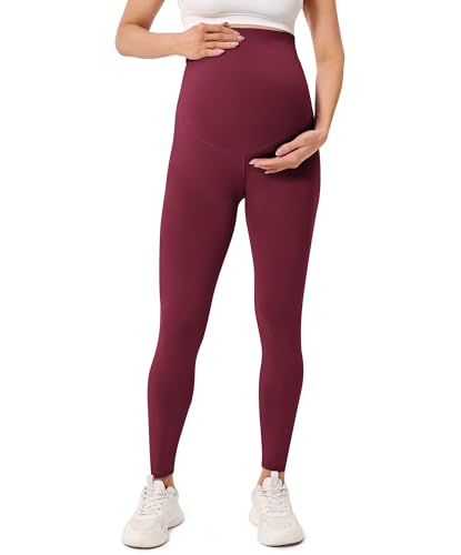 BAYDI Creamlush Damen Schwangerschaftsleggings mit Verstellbarer Bauchstütze Weiche High Waist Umstandsleggings Blickdichte Umstandshose Bequem für Yoga Freizeit Schlafanzug von BAYDI
