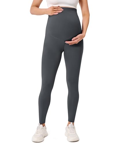 BAYDI Creamlush Damen Schwangerschaftsleggings mit Verstellbarer Bauchstütze Weiche High Waist Umstandsleggings Blickdichte Umstandshose Bequem für Yoga Freizeit Schlafanzug von BAYDI