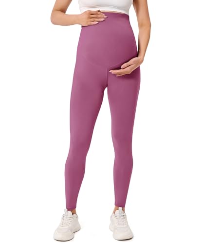 BAYDI Creamlush Damen Schwangerschaftsleggings mit Verstellbarer Bauchstütze Weiche High Waist Umstandsleggings Blickdichte Umstandshose Bequem für Yoga Freizeit Schlafanzug von BAYDI