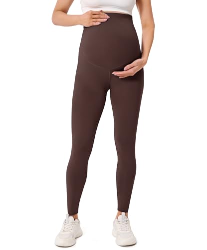 BAYDI Creamlush Damen Schwangerschaftsleggings mit Verstellbarer Bauchstütze Weiche High Waist Umstandsleggings Blickdichte Umstandshose Bequem für Yoga Freizeit Schlafanzug von BAYDI