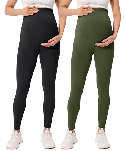 BAYDI Creamlush Damen Schwangerschaftsleggings mit Verstellbarer Bauchstütze Weiche High Waist Umstandsleggings Blickdichte Umstandshose Bequem für Yoga Freizeit Schlafanzug von BAYDI