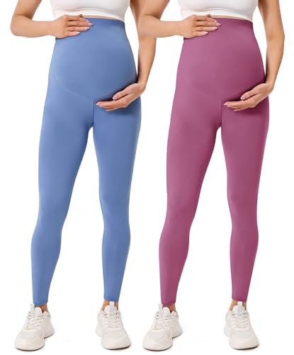 BAYDI Creamlush Damen Schwangerschaftsleggings mit Verstellbarer Bauchstütze Weiche High Waist Umstandsleggings Blickdichte Umstandshose Bequem für Yoga Freizeit Schlafanzug von BAYDI