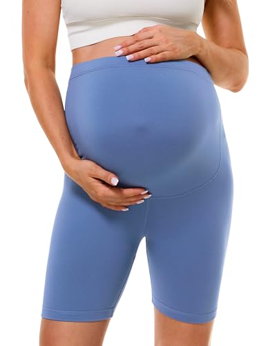 BAYDI Creamlush Umstandshose Kurz - 13 cm Schwangerschaftsleggings Atmungsaktive Shorts für Schwangere mit Verstellbarem Bund für Yoga Pilates Zuhause Schlafanzug von BAYDI