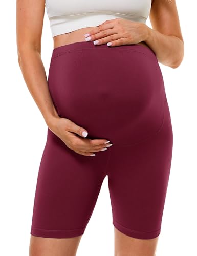 BAYDI Creamlush Umstandshose Kurz - 13 cm Schwangerschaftsleggings Atmungsaktive Shorts für Schwangere mit Verstellbarem Bund für Yoga Pilates Zuhause Schlafanzug von BAYDI