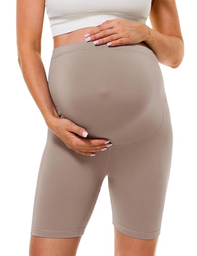 BAYDI Creamlush Umstandshose Kurz - 13 cm Schwangerschaftsleggings Atmungsaktive Shorts für Schwangere mit Verstellbarem Bund für Yoga Pilates Zuhause Schlafanzug von BAYDI