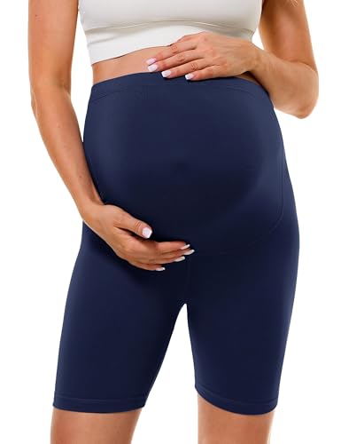 BAYDI Creamlush Umstandshose Kurz - 13 cm Schwangerschaftsleggings Atmungsaktive Umstandsmode mit Verstellbarem Bund für Yoga Pilates Zuhause Schlafanzug von BAYDI