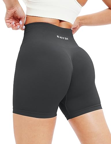 BAYDI Cycling Shorts Women Butt Scrunch Booty Shorts High Waist Gym Shorts Seamless Ruched Butt Lifting Running Shorts Graphitgrau von BAYDI