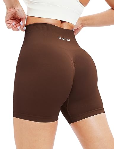 BAYDI Cycling Shorts Women Butt Scrunch Booty Shorts High Waist Gym Shorts Seamless Ruched Butt Lifting Running Shorts Java Kaffee von BAYDI