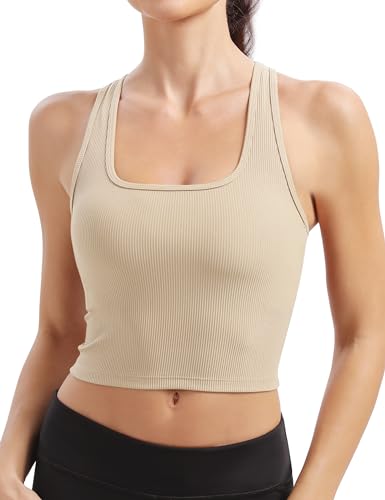 BAYDI Damen Sport BH Gerippt Bustier Ohne Bügel Atmungsaktiv BH mit Abnehmbaren Cups Push up BH Sport Bra Top für Yoga Fitness von BAYDI