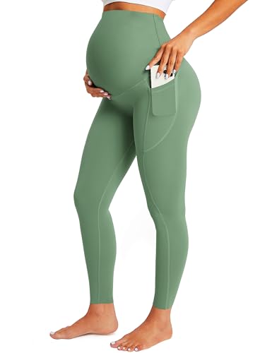 BAYDI Nudi Damen Umstandsleggings mit Taschen Blickdichte Lange Schwangerschaftsleggings High Waist Umstandshose Damen Weich elastisch Schwangerschaftshose von BAYDI