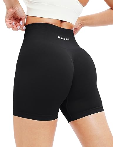 BAYDI Radlerhose Damen Booty Scrunch Shorts Blickdicht Kurze Sporthose Push Up Butt Gym Fitness Sportleggins Kurz Hose Schwarz von BAYDI