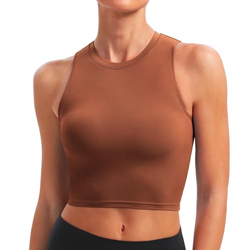 BAYDI Sport BH Damen ohne Buegel Bustier Abnehmbare Gepolsterte Crop-Tops Hochgeschlossenes Tanktop Yoga Fitness Soft Bra Braun von BAYDI