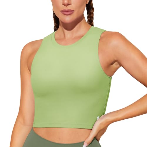 BAYDI Sport BH Damen ohne Buegel Bustier Abnehmbare Gepolsterte Crop-Tops Hochgeschlossenes Tanktop Yoga Fitness Soft Bra Rosmaringrün von BAYDI