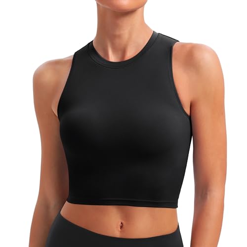 BAYDI Sport BH Damen ohne Buegel Bustier Abnehmbare Gepolsterte Crop-Tops Hochgeschlossenes Tanktop Yoga Fitness Soft Bra Schwarz von BAYDI