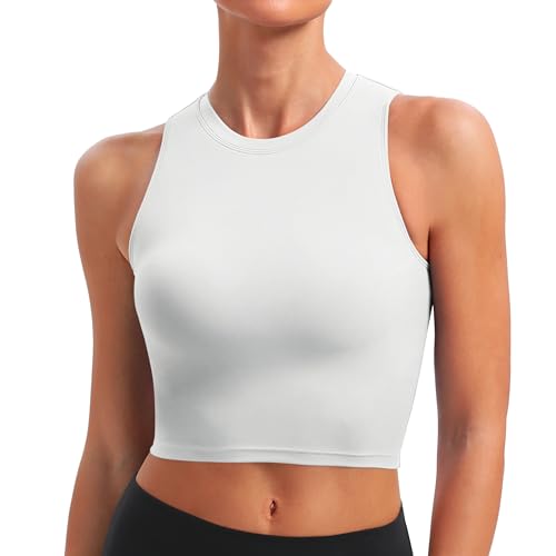 BAYDI Sport BH Damen ohne Buegel Bustier Abnehmbare Gepolsterte Crop-Tops Hochgeschlossenes Tanktop Yoga Fitness Soft Bra Weiß von BAYDI