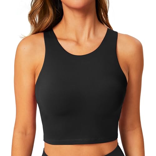 BAYDI Sport BH Damen ohne Buegel Bustier Hochgeschlossenes Crop Top Racerback Tanktops Abnehmbare Polsterung Yoga Bra Schwarz von BAYDI