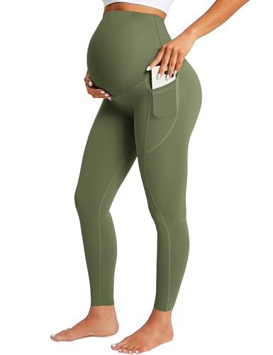 BAYDI Umstandsleggings Damen Blickdicht Schwangerschaftsleggings mit Taschen High Waist Schwangerschaftshose Lang Stretch Schwangere Hose von BAYDI