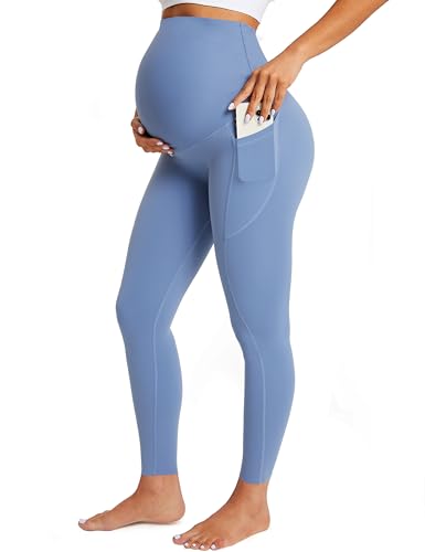 BAYDI Umstandsleggings Damen Blickdicht Schwangerschaftsleggings mit Taschen High Waist Schwangerschaftshose Lang Stretch Schwangere Hose von BAYDI