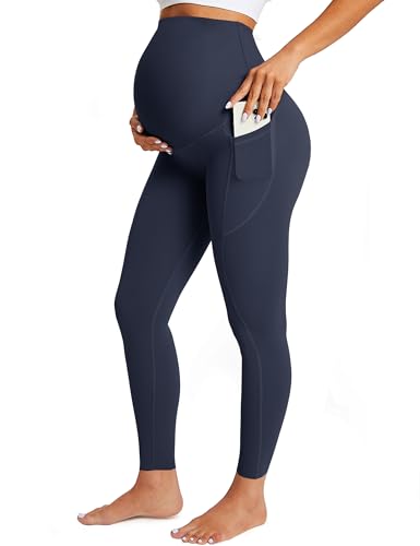 BAYDI Nudi Umstandsleggings Damen High Waist Blickdicht Schwangerschaftshose mit Taschen Schwangerschaft Yoga Aktivhose Weich elastisch Umstandsmode von BAYDI