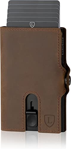 Lederhand® Aventus Wallet – Premium Leder Geldbörse handgemacht für Herren und Damen Portemonnaie Aluminium Kartenhalter mit Münzfach und Platz für 9 Karten mit RFID NFC Schutz Farbe|(Dunkelbraun) von Lederhand