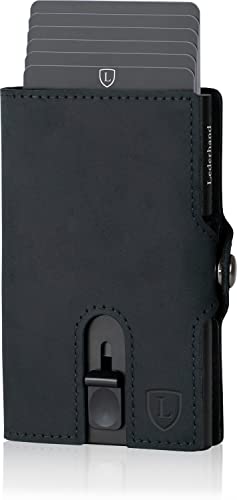 Lederhand® Aventus Wallet – Leder Geldbörse handgemacht für Herren und Damen Portemonnaie Aluminium Kartenhalter mit Münzfach und Platz für 9 Karten mit RFID NFC Schutz Farbe|(Schwarz) von Lederhand