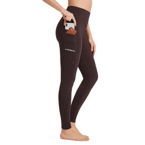 BAYGE Damen Sport Leggings Winter Hohe Taille Fleece Gefüttert Wasserdicht Blickdicht Bauchkontrolle Slim Fit Yogahose Sporthose Sweathose Fitnesshose mit Taschen, Braun, M von BAYGE