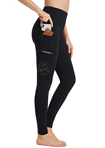 BAYGE Damen Sport Leggings Winter Hohe Taille Fleece Gefüttert Wasserdicht Blickdicht Bauchkontrolle Slim Fit Yogahose Sporthose Sweathose Fitnesshose mit Taschen, Schwarz, L von BAYGE