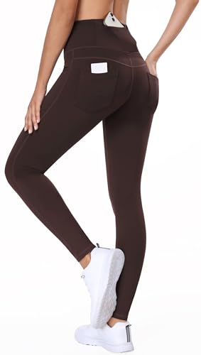 BAYGE Damen Thermo Leggings Winter Fleece Gefüttert Hight Waist Wasserdicht Blickdicht Slim Fit Jeggings Yogahose Wanderhose Sporthose Strumpfhose Sweathose mit Taschen, Braun, L von BAYGE