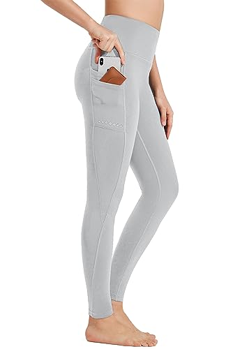 BAYGE Damen Thermo Sport Leggings Winter Hohe Taille Fleece Gefüttert Wasserdicht Blickdicht Bauchkontrolle Slim Fit Yogahose Thermo Sporthose Sweathose Fitnesshose mit Taschen, Hellgrau, L von BAYGE