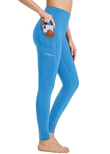 BAYGE Damen Thermo Sport Leggings Winter Hohe Taille Fleece Gefüttert Wasserdicht Blickdicht Bauchkontrolle Slim Fit Yogahose Thermo Sporthose Sweathose Fitnesshose mit Taschen, Seablau, XS von BAYGE