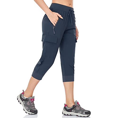 BAYGE Damen Wanderhose Sommer Leicht 3/4 Cargohose Trekkinghose Outdoorhose Atmungsaktiv Schnell Trocknend Wasserdicht Winddicht Funktionshose mit reißverschlusstaschen, Blau, L von BAYGE