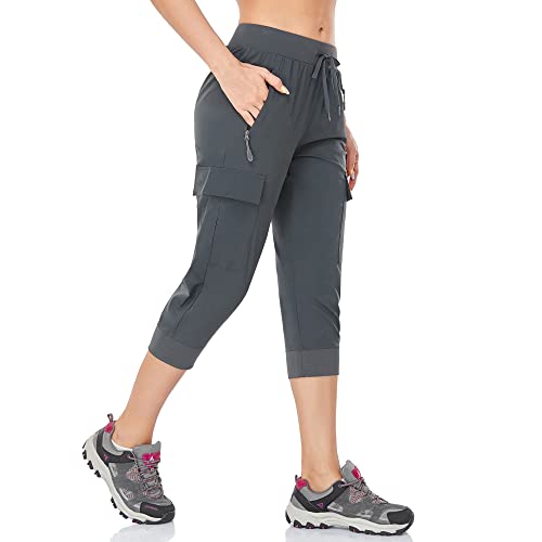 BAYGE Damen Wanderhose Sommer Leicht 3/4 Cargohose Trekkinghose Outdoorhose Atmungsaktiv Schnell Trocknend Wasserdicht Winddicht Funktionshose mit reißverschlusstaschen, Grau, M von BAYGE